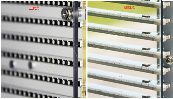 透明LED顯示屏側(cè)發(fā)光和正發(fā)光燈珠細(xì)節(jié)展示對(duì)比
